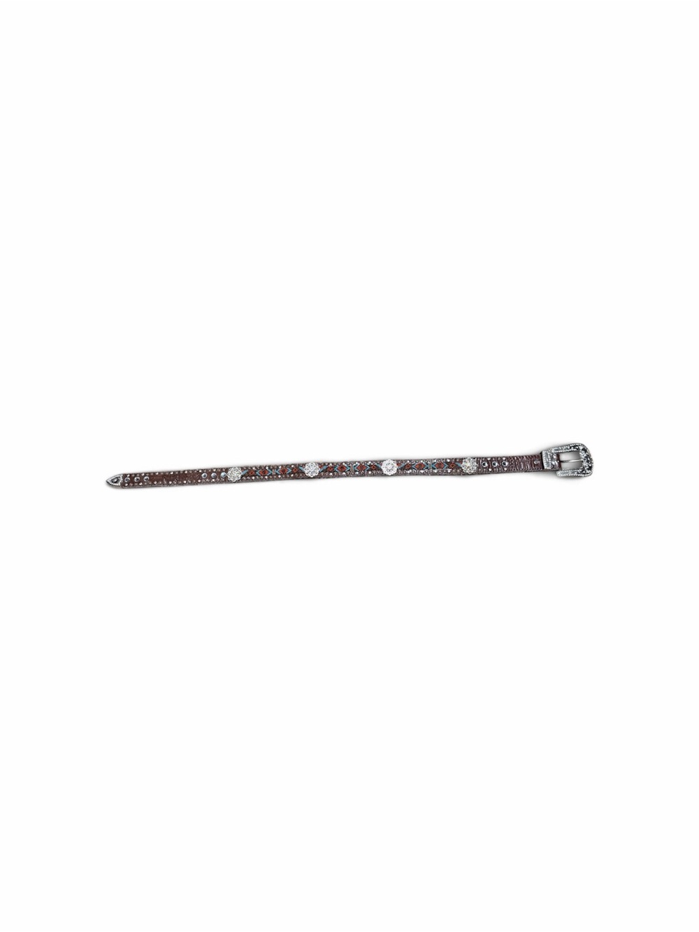 Western-Style Brown Leather Skinny Belt with Decorative Conchos